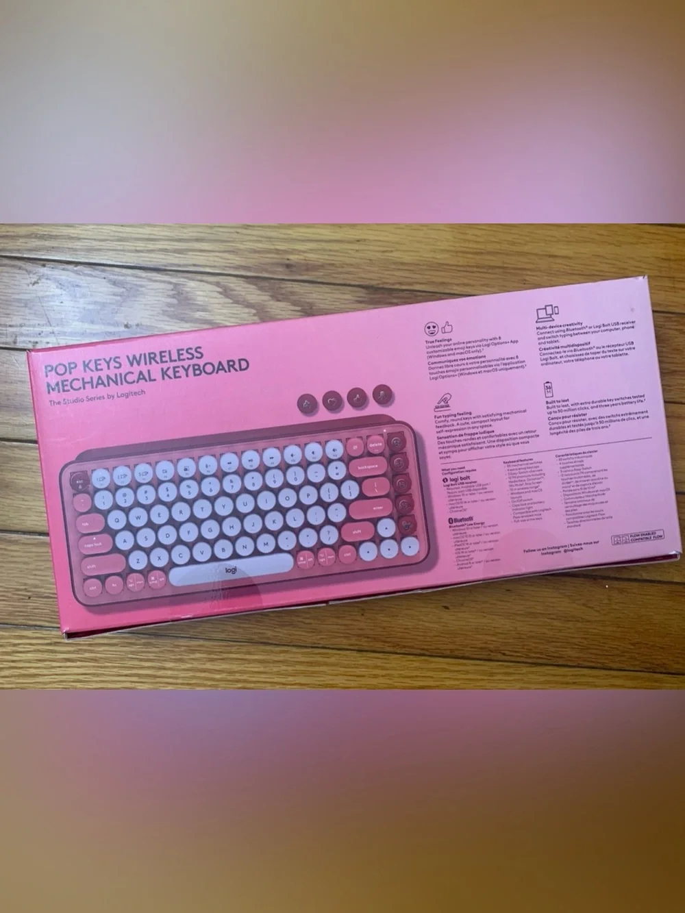 Logitech POP Keys Wireless Bluetooth Mechanical Keyboard (Heartbreaker Rose) New